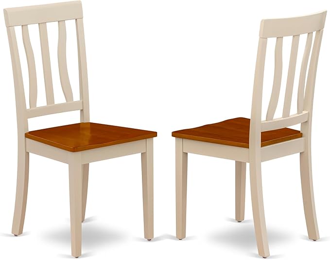 East West Furniture DLAN5-BMK-W 5 Piece Kitchen Table & Chairs Set Includes a Round Dining Room Table with Dropleaf and 4 Solid Wood Seat Chairs, 42x42 Inch, Buttermilk & Cherry