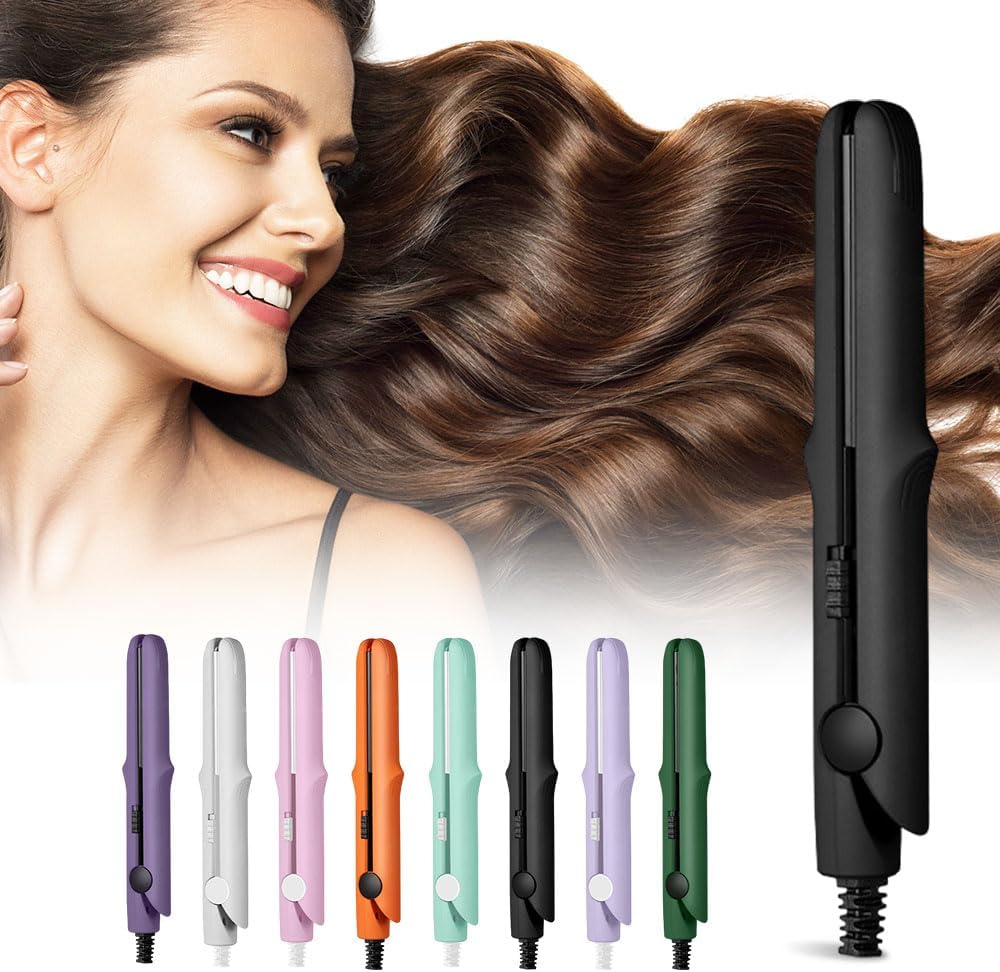 2025 New Mini Dual-Purpose Curling Iron, 2-in-1 Curling Wand Flat Iron Hair Straightener, Travel Curling Iron for All Hair Types (Black)
