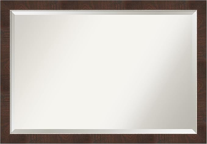 Amanti Art Brown Bathroom Mirror for Over Sink, 27x39 Wildwood Brown Narrow Rectangle Vanity Mirror, Large Rustic Farmhouse Frame, Hangs Horizonally and Vertically, Bathroom Wall Decor, Beveled Edge