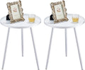 Apicizon 16" Round Side Table Set of 2, Silver Metal End Table for Living Room, Bedside, Mid Century Modern Coffee Table or Circle Accent Table for Small Spaces, Silver and White