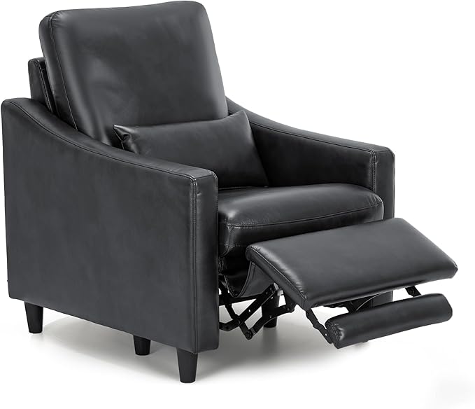 COLAMY Pushback Electric Recliner Chair, Premium Leather Upholstery with Adjustable Angles, Extra Lumbar Pillow, Built-in Charging Port, Business-Casual Style for Living Room（Black