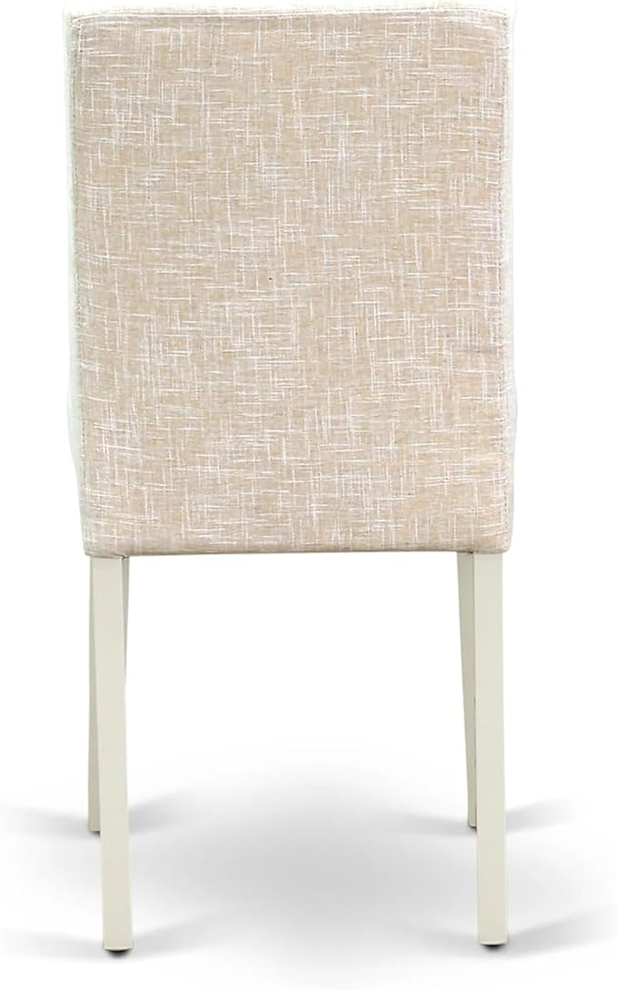 East West Furniture AMAB3-LWH-02 3 Piece Dining Room Furniture Set Contains a Round Dining Table with Pedestal and 2 Light Beige Linen Fabric Upholstered Chairs, 36x36 Inch, Linen White