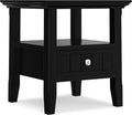 SIMPLIHOME Acadian 19-inch Wide Solid Wood End Table with Drawer and Open Shelf in Black for Living Room, Bedroom, or Entryway