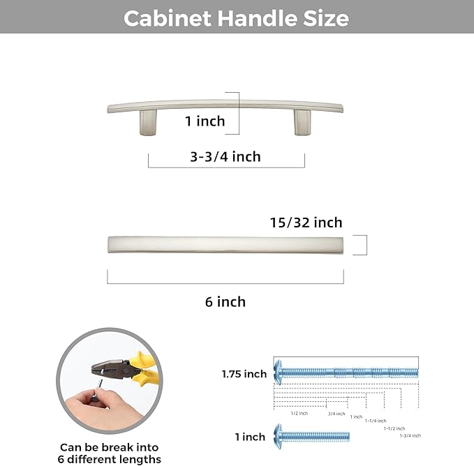 5 Pack Cabinet Handles 3.75" Hole Center - Curved Cabinet Pulls Brushed Nickel Drawer Pulls for Kitchen Cupboard Solid Hardware for Dresser Drawer Arch Hardware