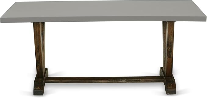 East West Furniture V797FL716-9 9 Piece Dining Room Table Set Includes a Rectangle Dining Table with V-Legs and 8 Dark Khaki Linen Fabric Upholstered Chairs, 40x72 Inch, Multi-Color