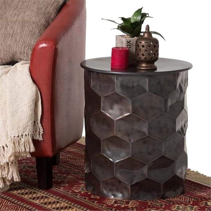 SIMPLIHOME Whitney Industrial 17 inch Wide Metal Storage Accent Side Table in Antique Bronze, Fully Assembled for the Living Room and Bedroom