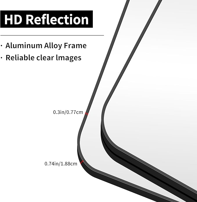 Bathroom Mirror, 60 x 24 inch Metal Framed Black Rectangle Mirror, Rounded Corner Rectangular Vanity Mirror, Large Wall Mounted Mirror for Modern Bedroom Living Room Horizontal or Vertical