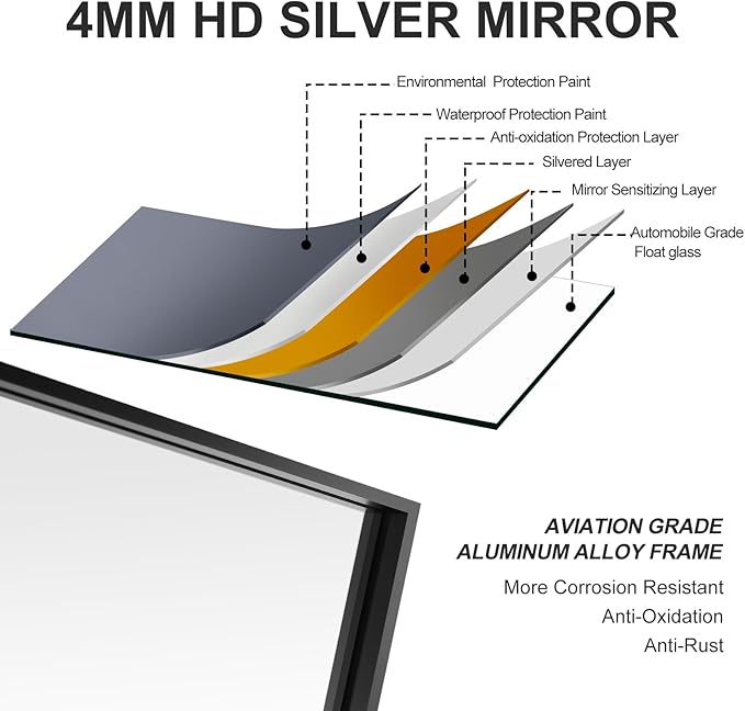 30x40 Inch Black Bathroom Mirror, Copper-Free Mirror, Aluminum Alloy Frame Vanity Mirror, Rectangle Wall Mounted Mirror, Modern Mirror for Bedroom/Living Room/Porch Horizontal or Vertical
