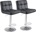 DUMOS Bar Stools Set of 2, Armless Adjustable Swivel Barstools, PU Leather Hydraulic Kitchen Counter Height Bar Stools, Thickened Seat Cushion Square Island Barstools with Back, Dark Black
