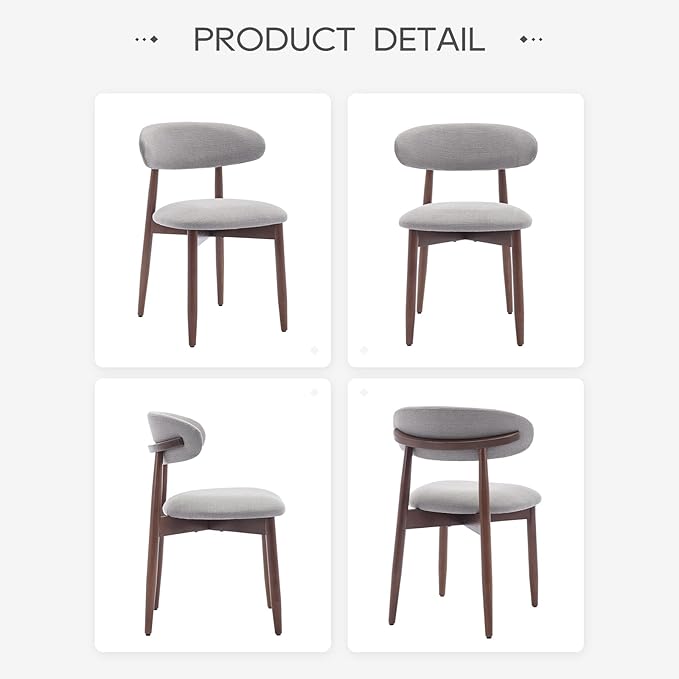 COLAMY Wooden Dining Chairs Set of 4, Modern Fabric Upholstered Kitchen Chairs, Farmhouse Dining Room Chair with Foot Pegs, Light Grey
