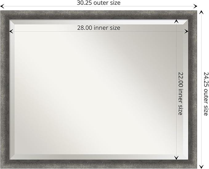 Amanti Art Grey Wall Mirror 24x30 Burnished Concrete Narrow Rectangle Bathroom Mirror for Wall Decor Living Room, Large Modern Contemporary Wood Frame, Hangs Horizonally and Vertically, Bathroom Decor
