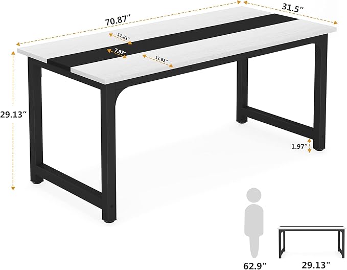 Tribesigns 70.8”Executive Desk, Large Office Computer Desk with Thicken Frame, Modern Simple Workstation Business Furniture for Home Office, White/Black