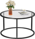 SAYGOER Round Coffee Table Glass Small Coffee Tables for Living Room, 27.6 inch Modern Center Table for Office Apartment, 5 MM Tempered Clear Glass Top, Black Metal Frame