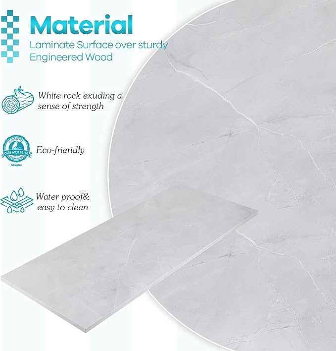 Kaboon Universal Tabletop 40"x18", Solid One-Piece Melamine Table Top, DIY, Home and Office, White Rock