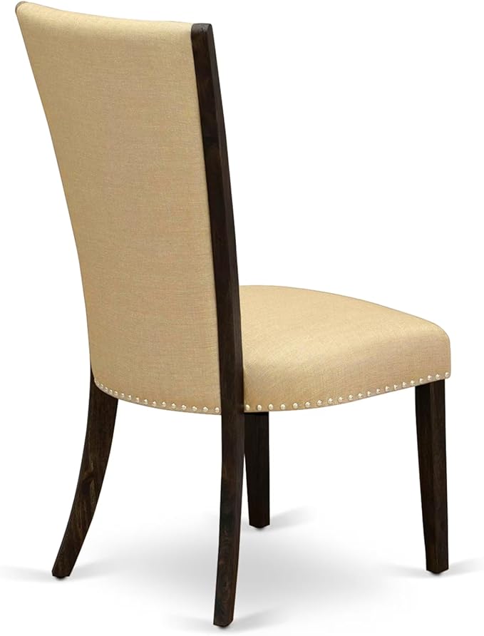 East West Furniture V777VE703-9 9 Piece Dining Room Table Set Includes a Rectangle Dining Table with V-Legs and 8 Brown Linen Fabric Upholstered Parson Chairs, 40x72 Inch, Multi-Color