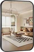 16x24 Inch Bathroom Mirror for Wall,Matte Black Framed Rectangle Mirror with Rounded Corner,Aluminum Alloy Framed Brushed Wall Mirror for Bedroom or Living Room,Vertical or Horizontal