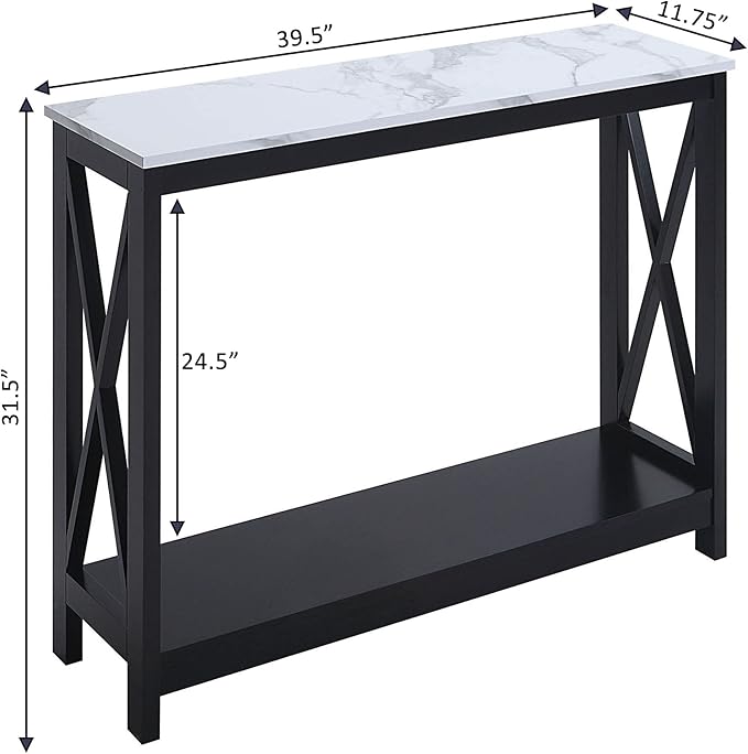 Convenience Concepts Oxford Console Table 39.5" - Sofa Table with Storage Shelf, Transitional Entryway Hall Table for Living Room and Bedroom, Display Foyer Table, White Faux Marble/Black