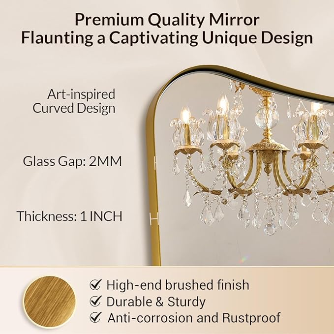 Gold Bathroom Mirror, Irregular Wall Mirror with Anti-Rust Metal Frame, 24x36 Butterfly Mirror for Wall Decor, Bedroom, Dining Room, Powder Room, Entryway, Mantel, Foyer