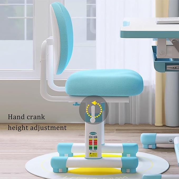Kids Study Table and Chair Set Blue Height Adjustable Child's School Study Writing Tables Kids Desk and Chair Set Adjustable Art Desk Girls for Bedroom with Large Writing Board and Drawer