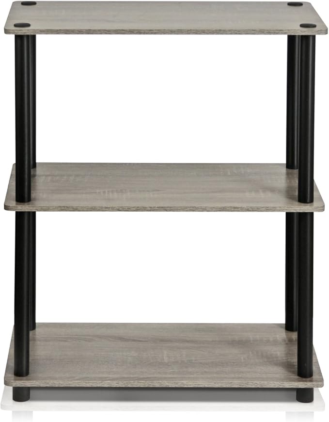 Furinno Turn-N-Tube Display Rack, 3-Tier Single, French Oak Grey/ Black