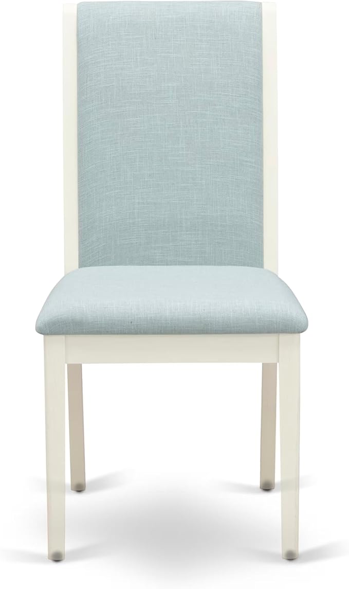 East West Furniture V097LA015-7 7 Piece Dinette Set Consist of a Rectangle Dining Table with V-Legs and 6 Baby Blue Linen Fabric Parson Dining Room Chairs, 40x72 Inch, Multi-Color
