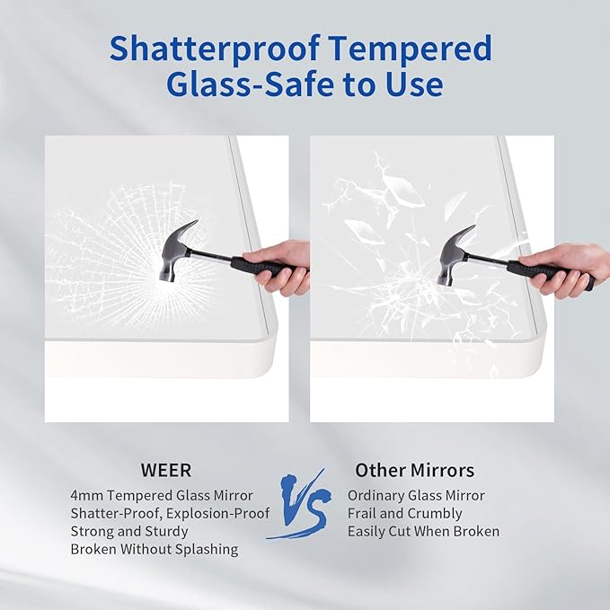WEER White Bathroom Mirror 28X36 Inch, Rounded Rectangle White Metal Frame Mirror, Matte White Bathroom Vanity Mirror with Tempered Glass, Anti-Rust, Hangs Horizontally or Vertically