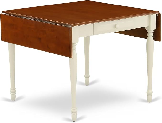 East West Furniture MZDA5-WHI-W 5 Piece Dining Set Includes a Rectangle Dining Room Table with Dropleaf and 4 Wood Seat Chairs, 36x54 Inch, Buttermilk & Cherry