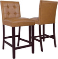 HomePop 24" Upholstered Button Tufted Leatherette Counter Height Barstool Chairs, Carmel Faux Leather (Set of 2)