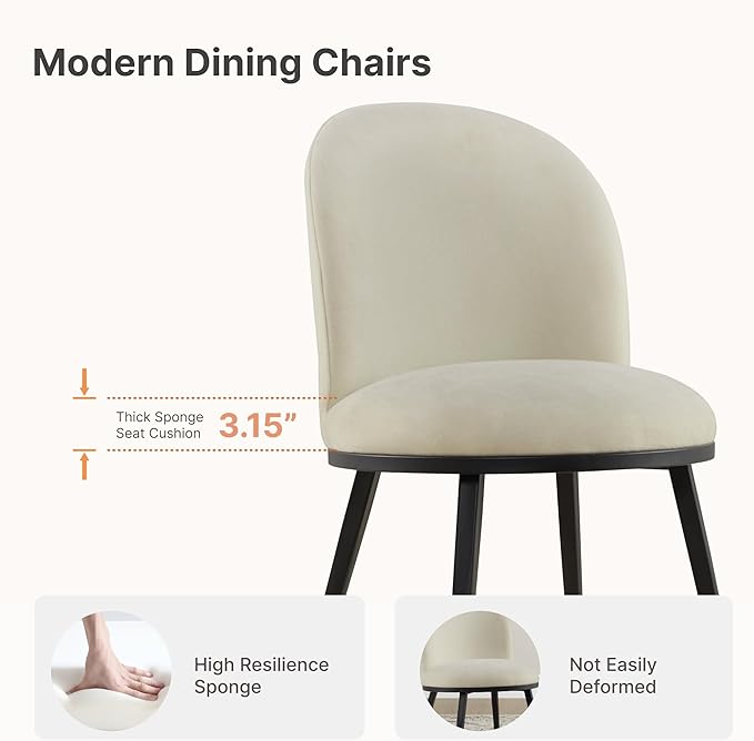 Dining Chairs Set of 6, Fabric Upholstered Dining Room Chairs with Ergonomic Backrest & Metal Legs, Modern Kitchen Side Chairs for Home, Restaurant, and Café, Sand, 2 Boxs