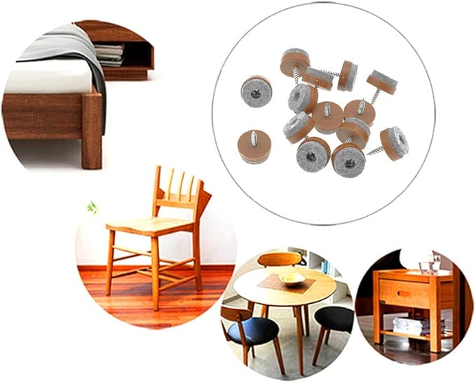 ALIMITOPIA 40pcs Screw-on Furniture Felt Pad Chair Glide Slider Hardwood Floor Protector for Wooden Leg Feet of Chair Table Furniture(Φ28mm or 1.1";Brown)