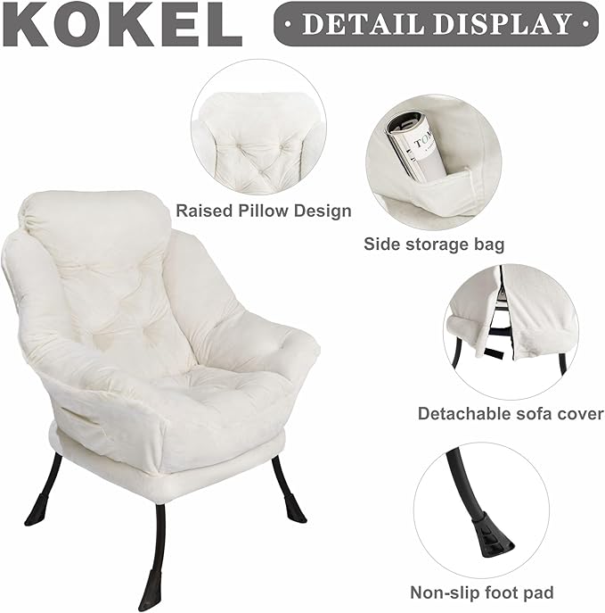 Lazy Chair with Folding Ottoman,Living Room Chairs, Accent Contemporary Lounge Chair, Single Steel Frame Leisure Sofa Chair with Armrests and A Side Pocket (Beige-1130)