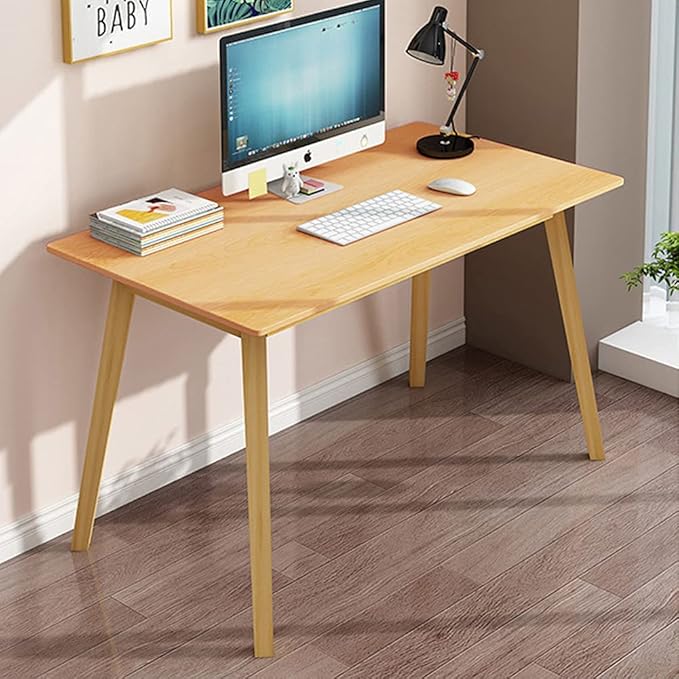 IOTXY Simple Wooden Writing Desk - Modern Minimalist Style PC Laptop Computer Workbench with Solid Wood Legs, 39" W Home Office Work Table for TV Stand Music Video Live Broadcast Workstation, Walnut