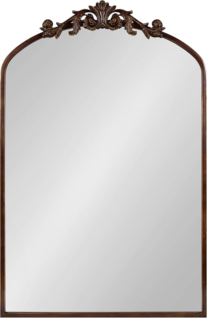 Kate and Laurel Arendahl Ornate Traditional Arched Mirror; 24 x 36; Bronze; Decorative Baroque Style Arched Wall Mirror with Ornamental Crown