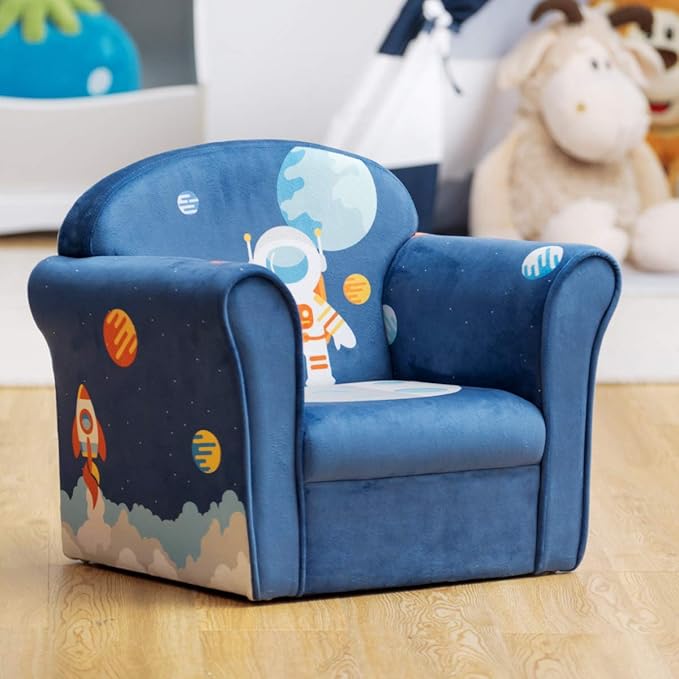 Costzon Kids Couch, Children's Sofa Armrest Chair with Pattern, Toddler Furniture w/Sturdy Wood Construction, Preschool, Lightweight Children Couch Sofa Chair for Aged 1-5 Boys & Girls Gifts, Spaceman