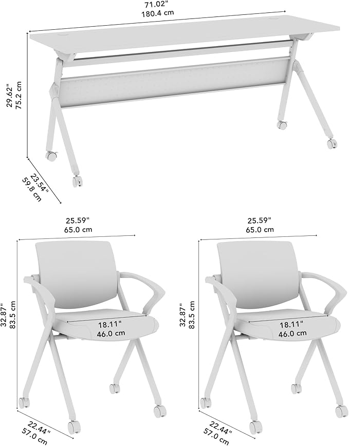 Bush Business Furniture Folding Training Table Set for 2, 72 inch, 2 Mesh Back Folding Chairs with Arms, Commercial-Grade Bundle for Office or Classroom, Envision Collection, Gray
