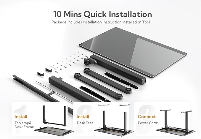 Claiks Glass Standing Desk, 48x24 Inch Electric Standing Desk Adjustable Height Quick Install Home Office Computer Desk, Black
