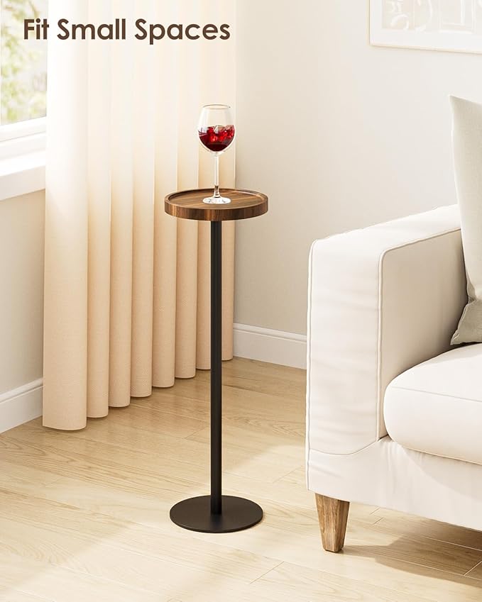 Drink Table, Small Pedestal Side Table, Round Cocktail Table, Circle Accent End Table with Metal Base, for Small Spaces (2, Brown Walnut)