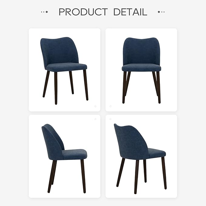COLAMY Upholstered Dining Chairs Set of 6, Modern PU Leather Dining Room Kitchen Side Chair with Padded Seat and Wood Legs Restaurant/Cafe, Blue