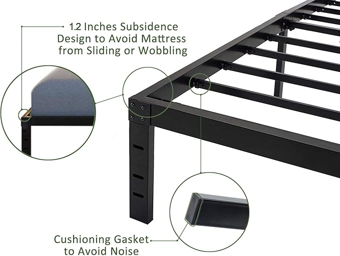 45MinST 18 Inch Platform Bed Frame/Easy Assembly Mattress Foundation / 3000lbs Heavy Duty Steel Slat/Noise Free/No Box Spring Needed,Queen