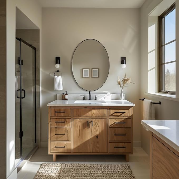 ANDY STAR Brushed Bronze Oval Mirrors for Bathroom, 20x28 Inch Bronze Stainless Steel Metal Framed Oval Wall Mirror, Modern Vanity Mirror Wall Mount Horizontal or Vertical