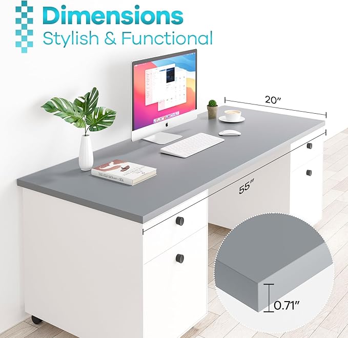 Kaboon 55x20 inch Silver Grey Table Top, One-Piece Desktop, Reversible Laminate Countertop, Double Desks, L-Desk DIY