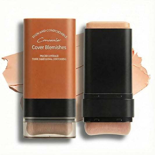 Flawless Hydrating Face Foundation Stick, Korean Lightweight Full-Coverage Cream-to-Matte Multi-Use Makeup for Dark Circles & Blemishes, Long-Wear Cream Stick with Brush (03#Pink Velvet)