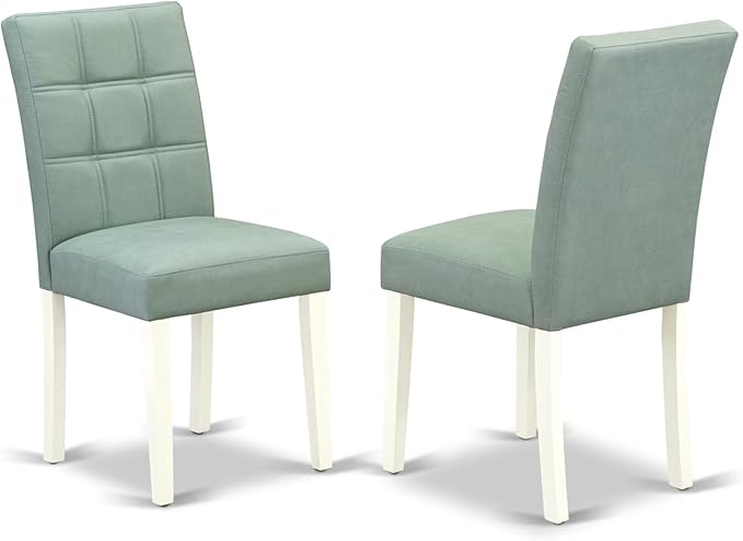 East West Furniture DOAS9-LWH-43 9 Piece Mid Century Modern Dining Table Set Consists A Wooden Dining Table and 8 Willow Green Polyester Fabric Upholstered Chairs, Linen White