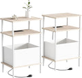 Small Side Table with Charging Station, Set of 2 End Table for Small Spaces, Slim Nightstand with Outlet,Sofa Beside Table, 3-Tier Storage Shelf,Living Room, Bed Room, Natrual Oak