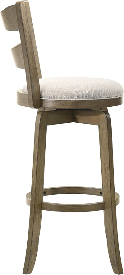 Armen Living Blair 30 in. Putty Brown Bar Height Rubberwood Swivel Barstool with Cream Fabric Seat - Set of 2