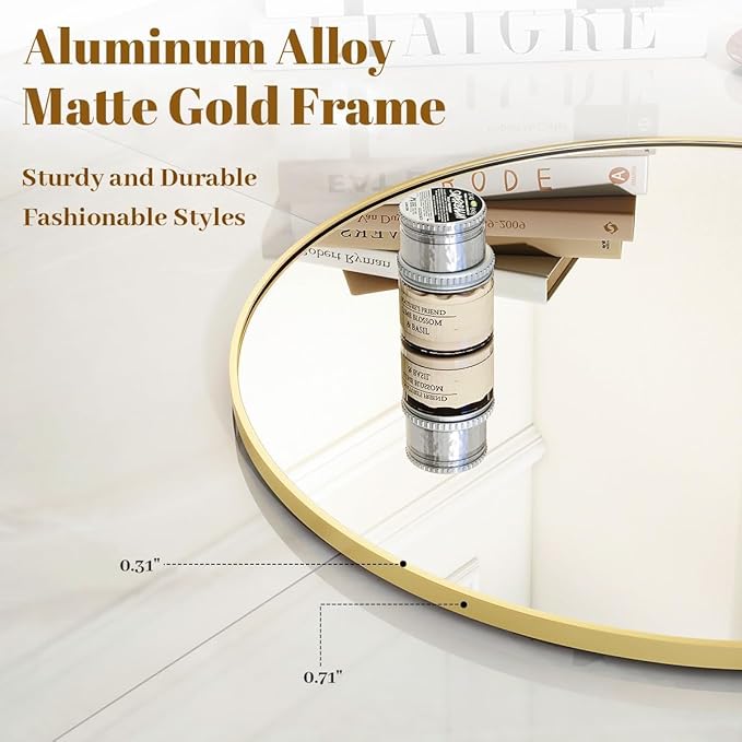 Black Round Bathroom Mirror, 42 inch Large Circle Wall Mounted Hanging Mirror with Simple Modern Circular Metal Frame for Hallway, Entryway, Living Room, Gold Frame