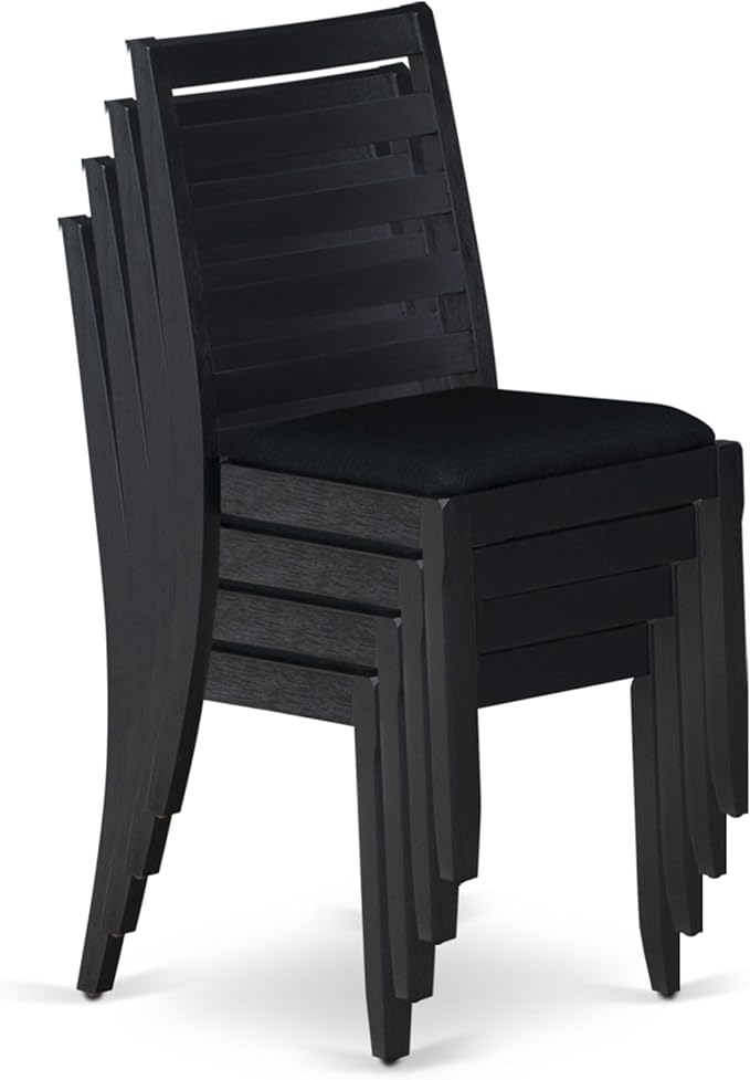 East West Furniture LGX15-BLK-24 -5 Piece Dining Set Includes a Rectangular Kitchen Table with Black Tabletop and 4 Stackable Polyester Fabric Chairs, Black