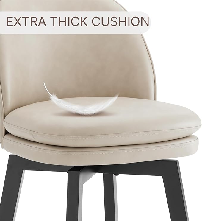 Counter Height Barstools 26 inch Upholstered Swivel Bar Stools with Back and Wood Legs for Kitchen Island,Set of 2,Beige PU Leather-Armless