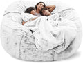 Giant Fur Bean Bag Chair Cover for Kids Adults, (No Filler) Living Room Furniture Big Round Soft Fluffy Faux Fur Beanbag Lazy Sofa Bed Cover (Snow Black, 5FT)