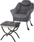 IDEALHOUSE Lazy Chair with Ottoman - Modern Living Room Chairs for Small Spaces, Ergonomic Reading Chair with Armrests, Comfy Chair with Ottoman for Bedroom & Living Room, Grey